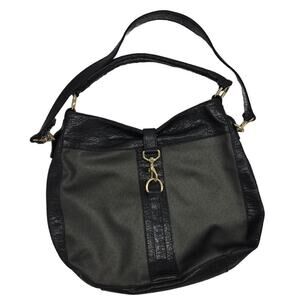 NEW Kate Landry Large Black Gold Canvas & Leather Hobo Shoulder Bag